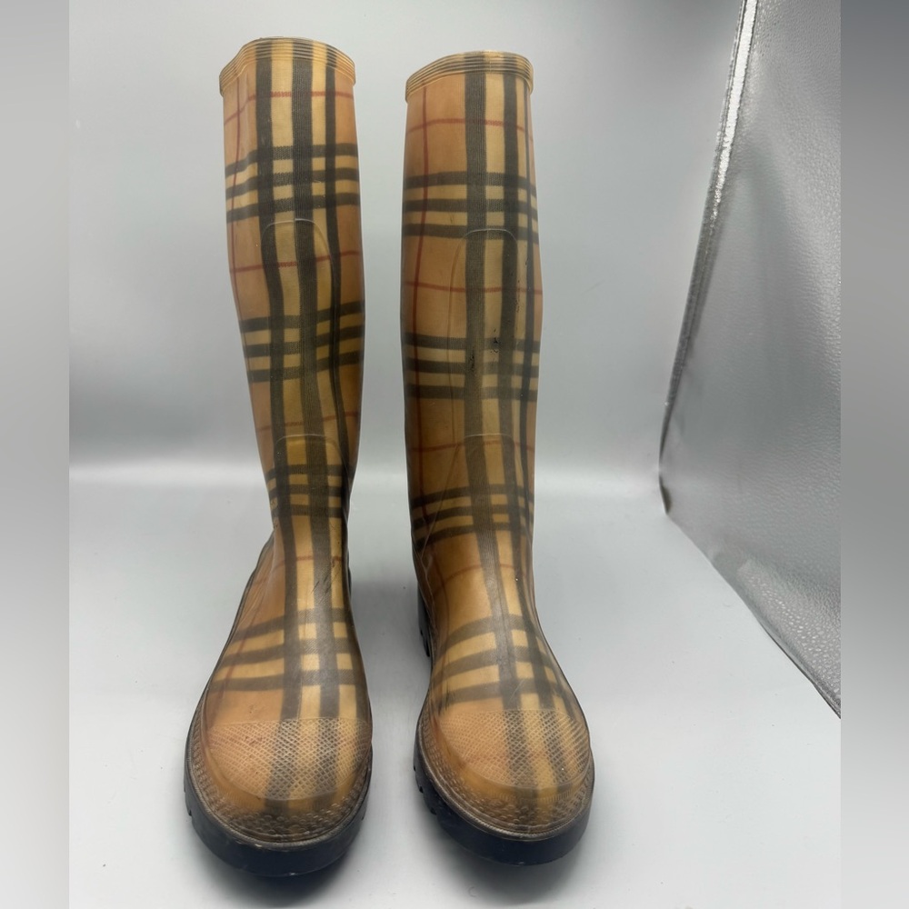 BURBERRY Haymarket Rain Boots Plaid Checkered Pattern Women Size 6 - Picture 4 of 7